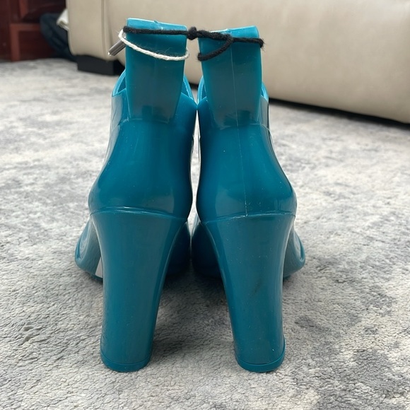 Bottega Veneta Shine Heeled Ankle Boots Rubber Rain Deep Teal Jade Sz 36 - Picture 9 of 16